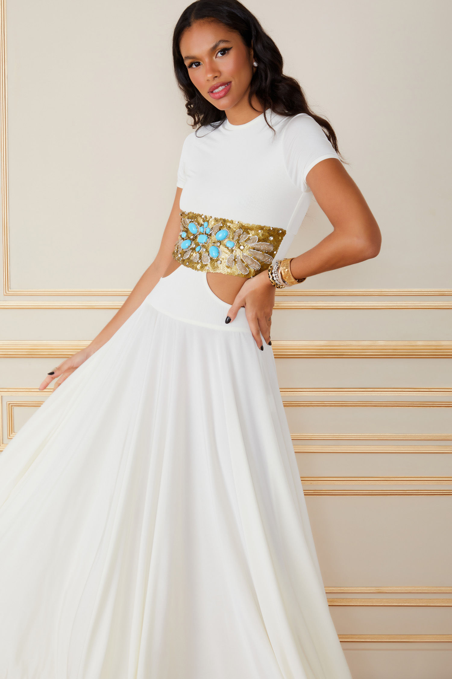 Vestido longo bordado Lauren branco Fabulous Agilita