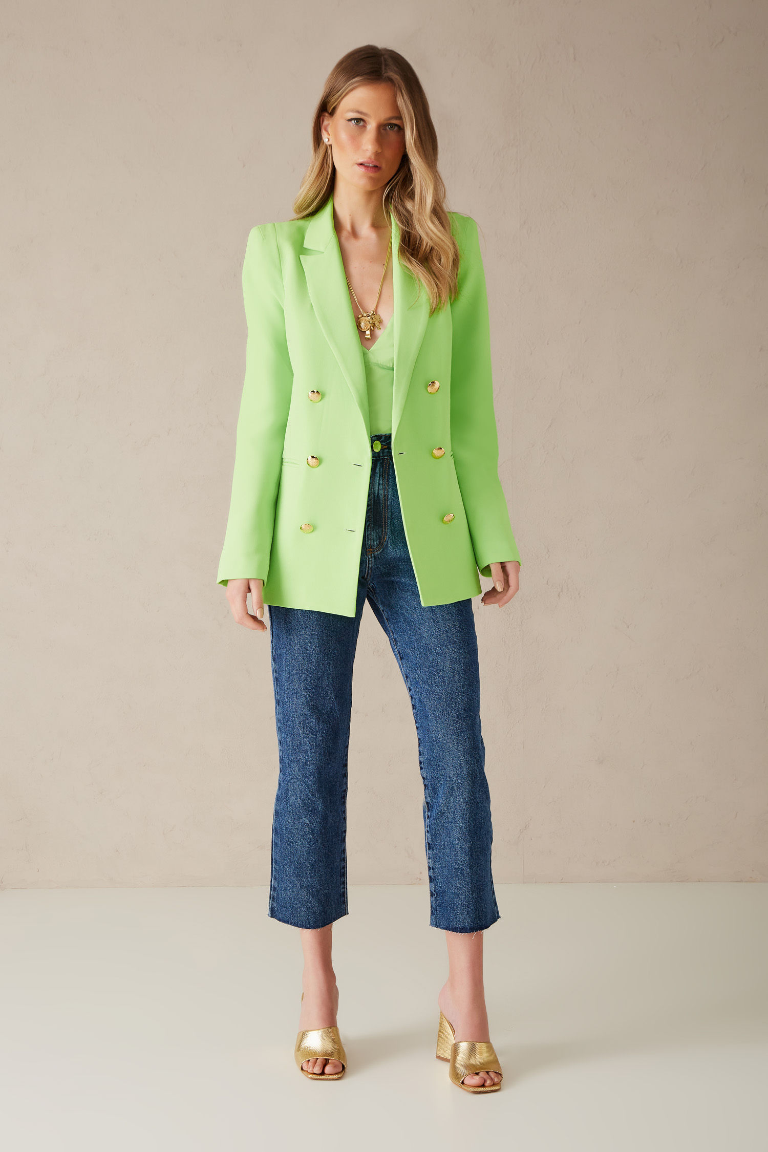 Blazer crepe abotoamento duplo vert verde Agilita