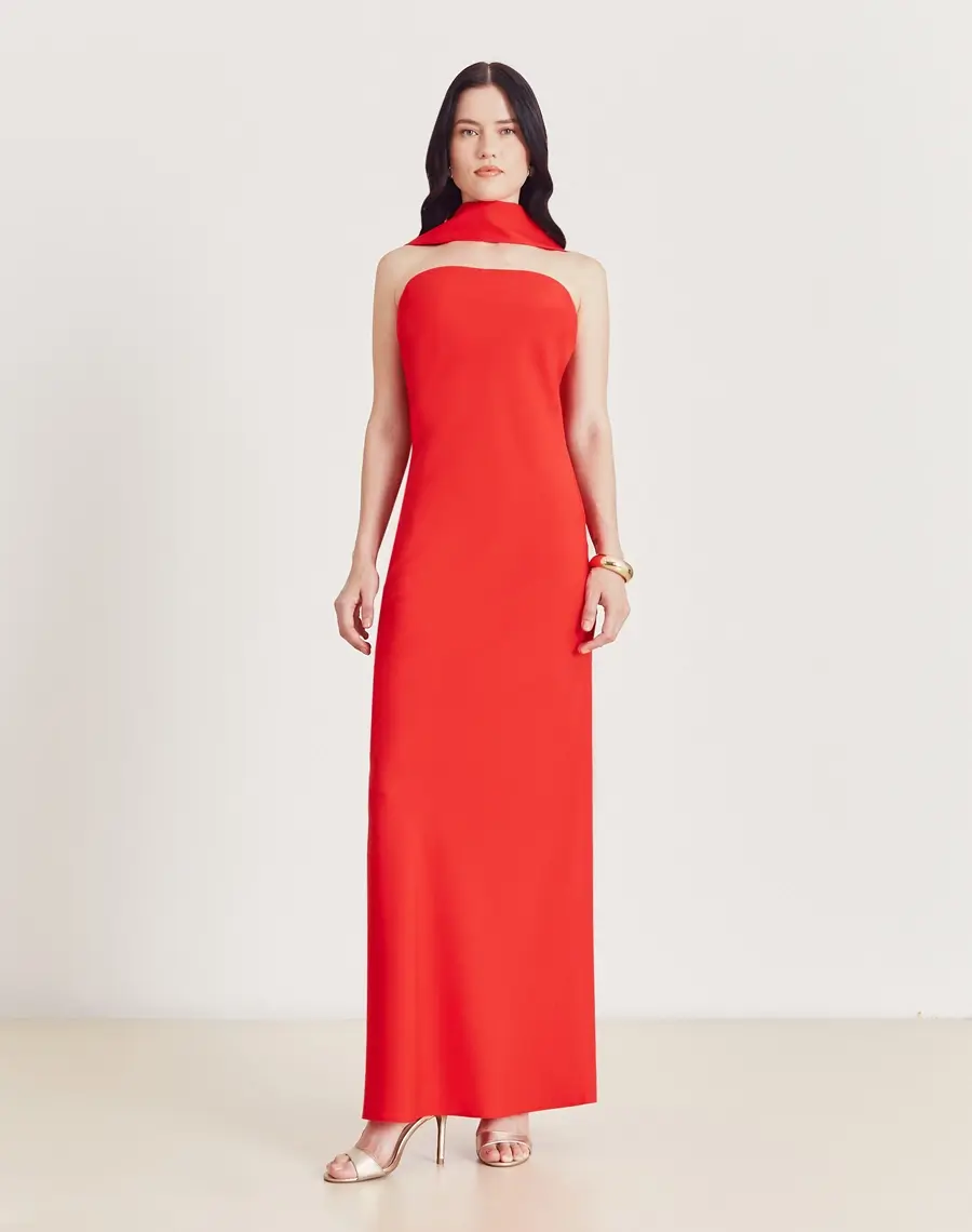 Miniatura: Vestido longo Ivy vermelho tomara que caia Amissima