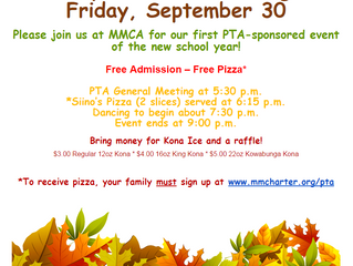 Family Dance & Pizza Night on 9/30