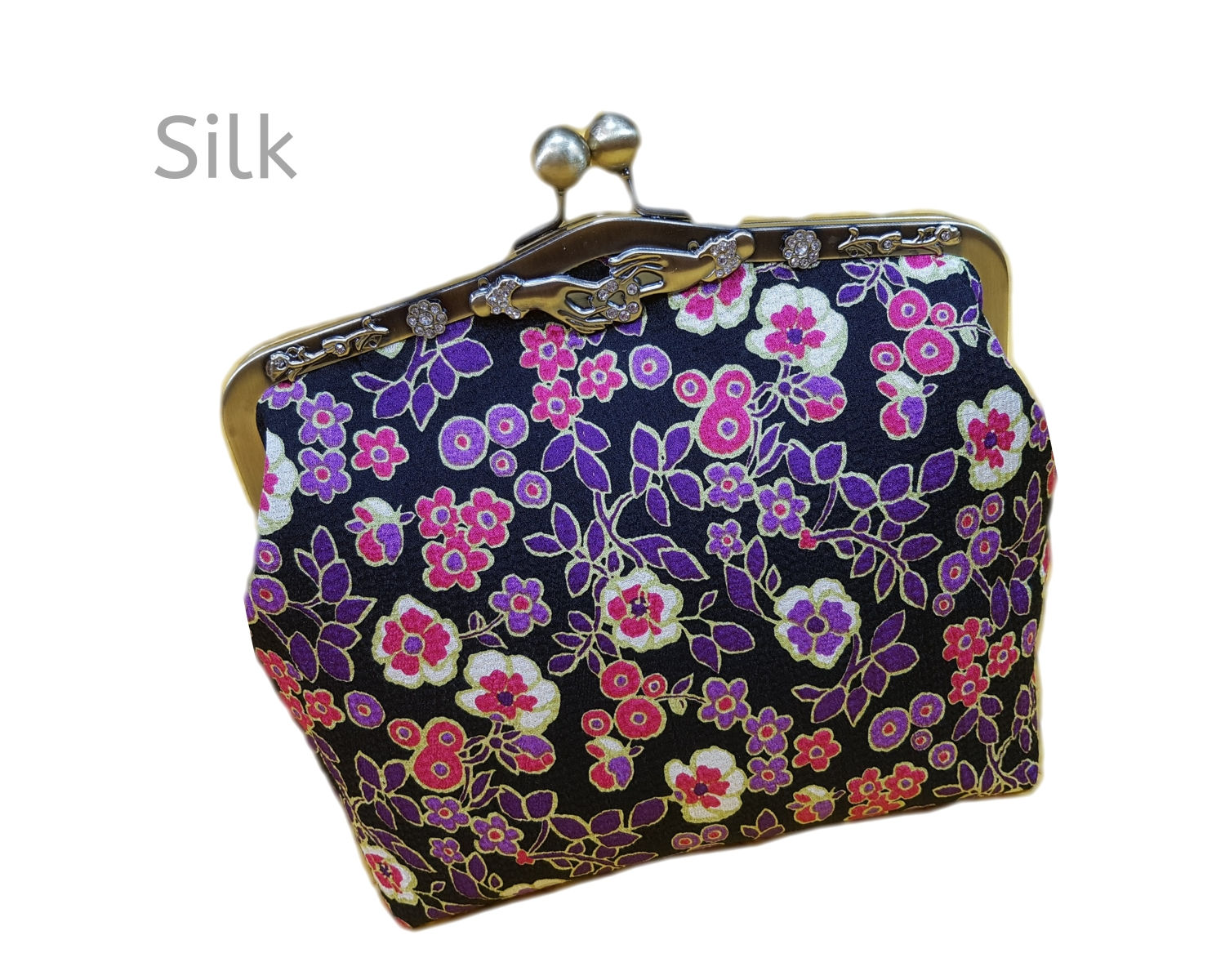 Vintage style clutch purse pure silk floral pattern clutch bag with chain