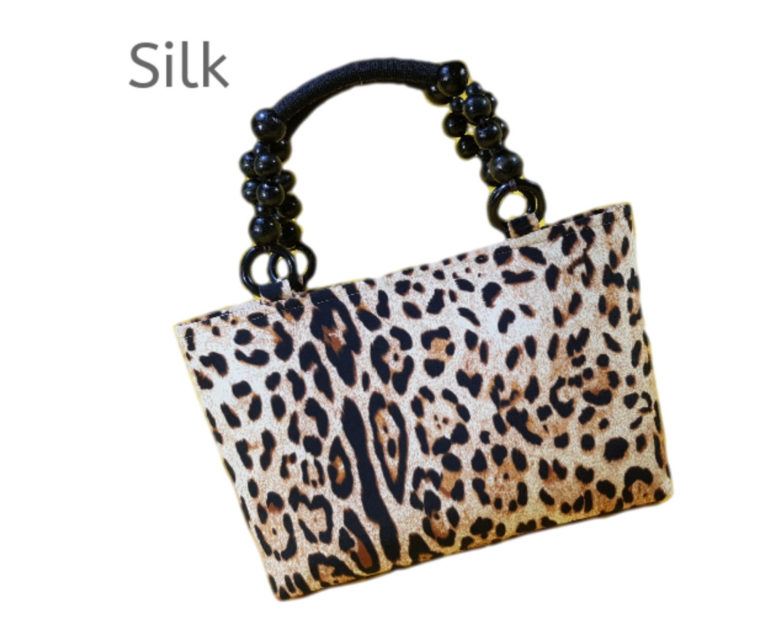 Leopard print silk handbag large size wooden handles functional multi pockets