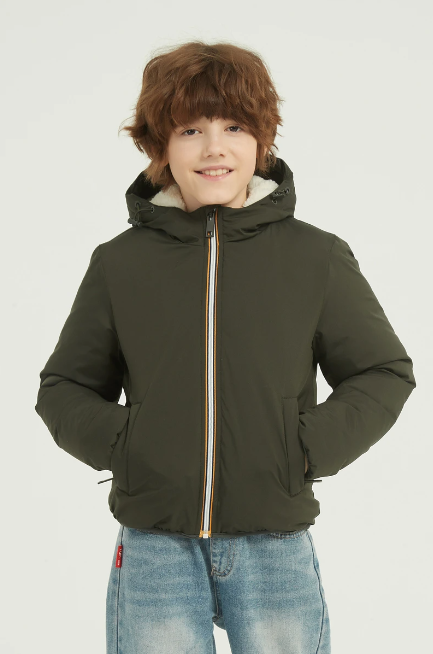 Charcoal Fashion Boy's Khaki Water Repellent Back To School Hoody Puffer Jacket with Zip Pockets