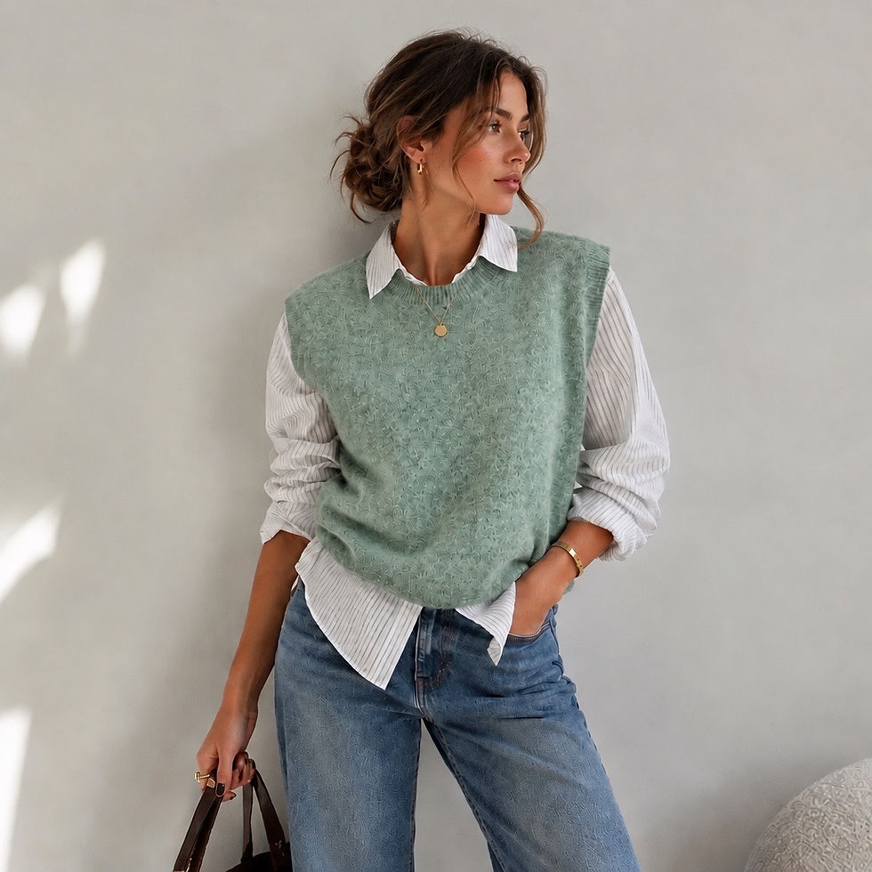 Charcoal Fashion Women's Celadon Green Oversized Alpaca Wool Blend Crew Neck Short Length Sleeveless Vest Top