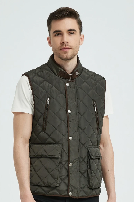 Charcoal Fashion Men's Khaki Water Resistant Diamond Quilted Stand Collar Padded Gilet/Body Warmer