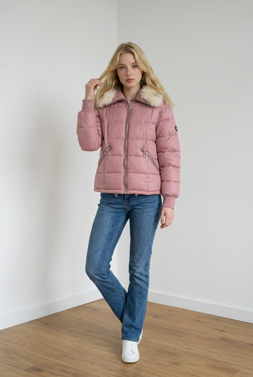 Charcoal Fashion Girl's Dusty Pink Casual Water Resistant Relaxed Fit Short Length Quilted Puffer Jacket