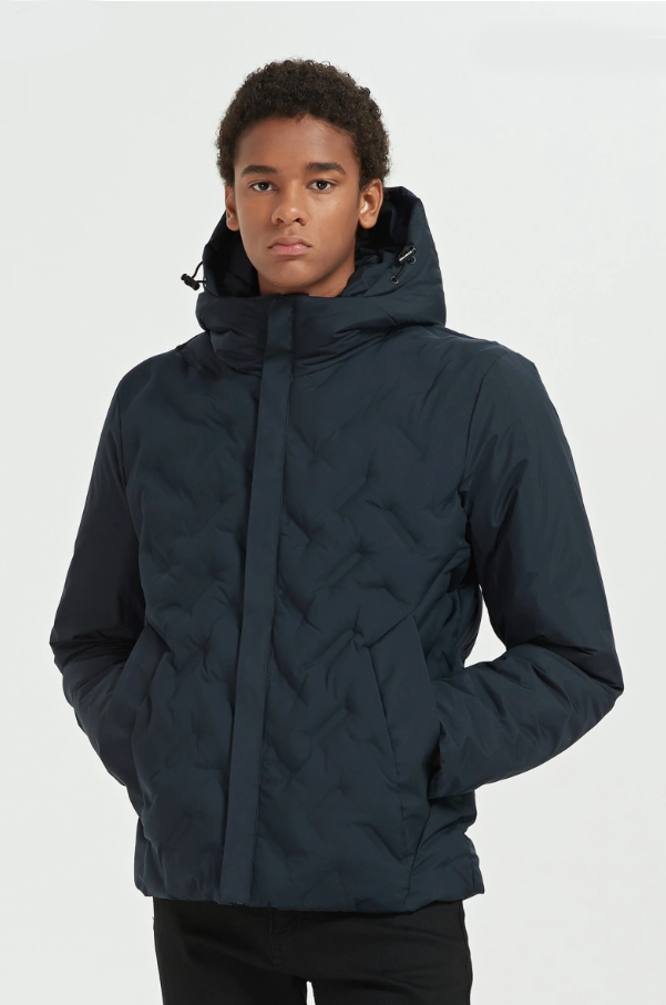 Charcoal Fashion Men's Casual Navy Water Resistant Heat Taped Quilts Hoody Puffer Jacket