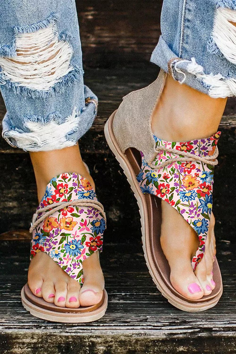 Women’s Casual Daisy Floral Open Toes String Flip Flops Sandals