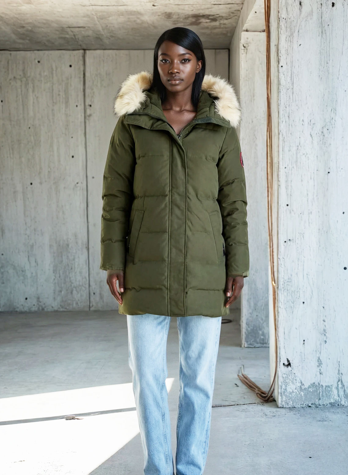 Charcoal Fashion Women's Khaki Premium Water Repellent Arctic Outdoor Midi Puffer Coat