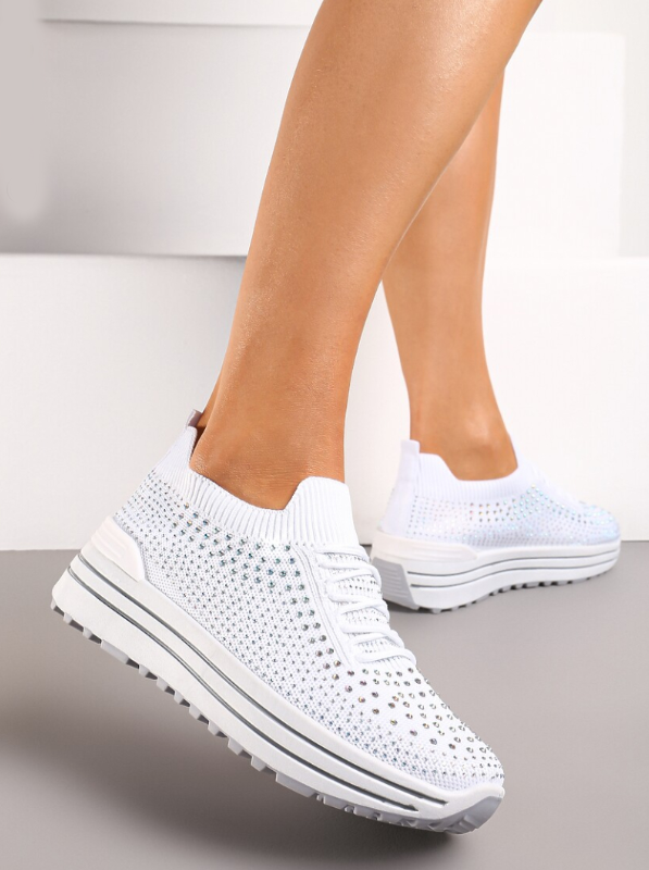 Women's Rhinestone Diamante Wedge Lace Up Stretchable Sock Trainers/ Sneakers
