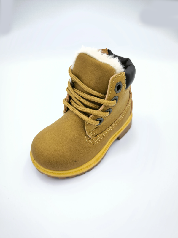 Kid's Casual Tan Suede Faux Fur Lined Mid Ankle Lace Up Platform Boots