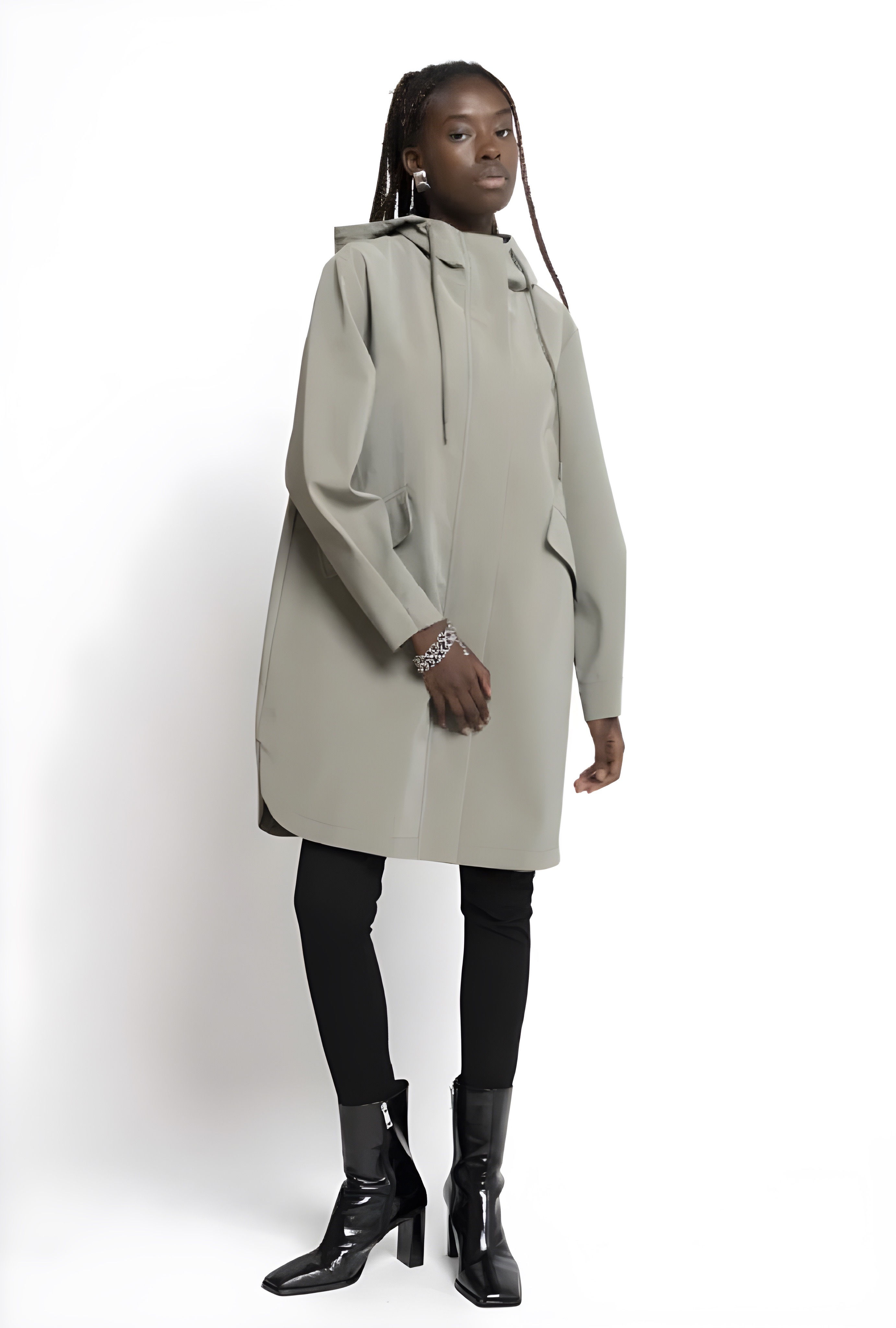 Charcoal Fashion Women's Sage Oversized Long Length Water Repellent Rubberised Raincoat