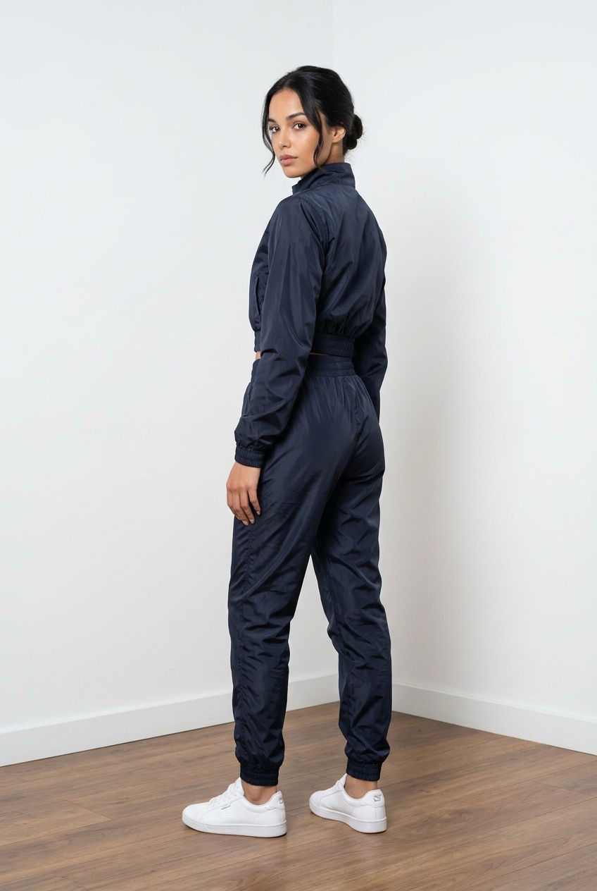 Charcoal Fashion Women's Navy Water Resistant Zip Through Crop Top & Joggers Co-Ord Tracksuit Set