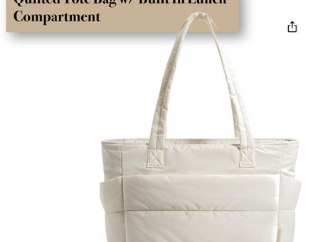 Quilted Tote Bag w/ Built-In Lunch Compartment