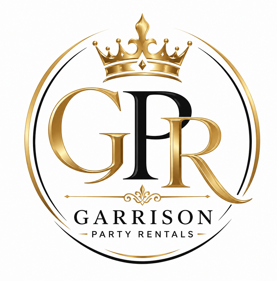 Garrison Party Rentals GPR logo with gold crown