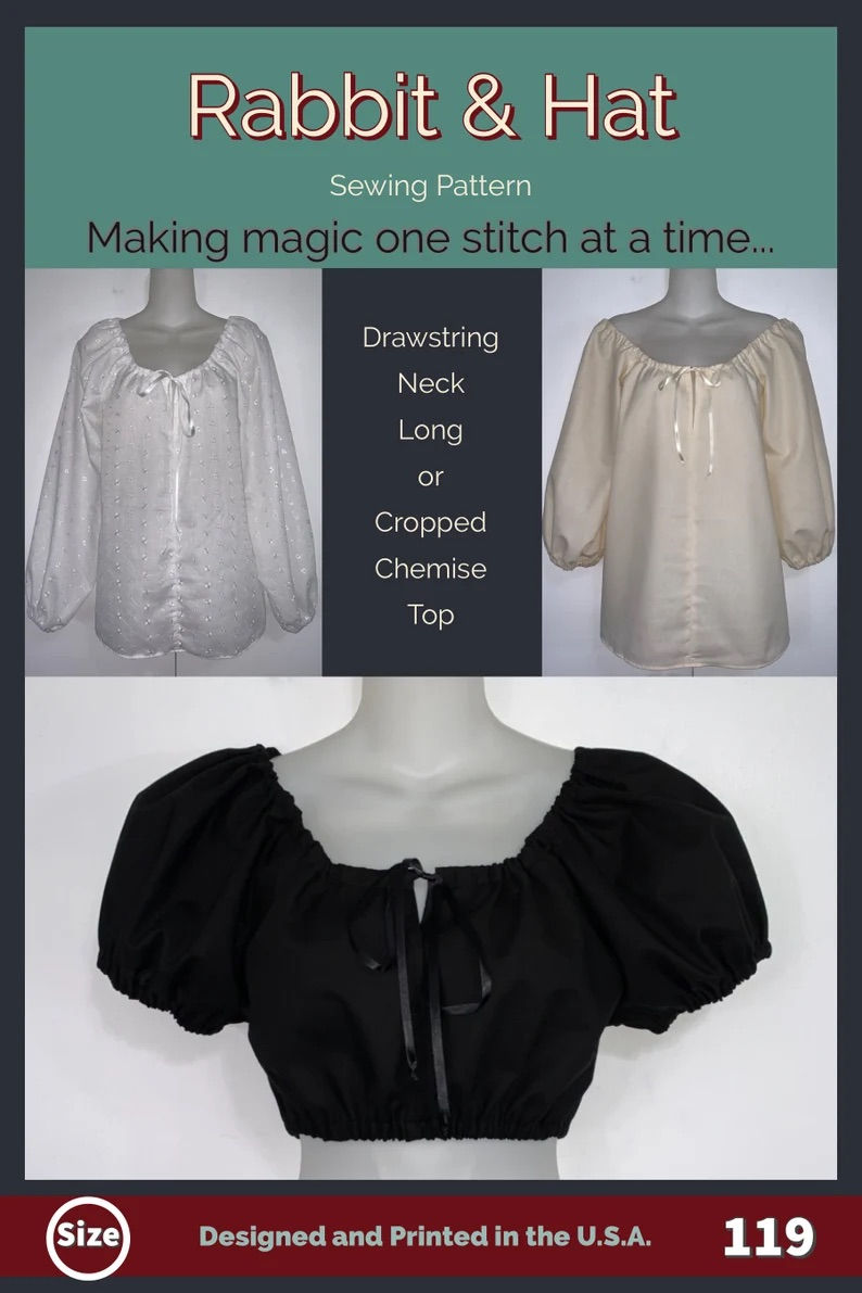 Thumbnail: 119 PDF Size XL - Drawstring Neckline ChemiseTop - Long or Cropped