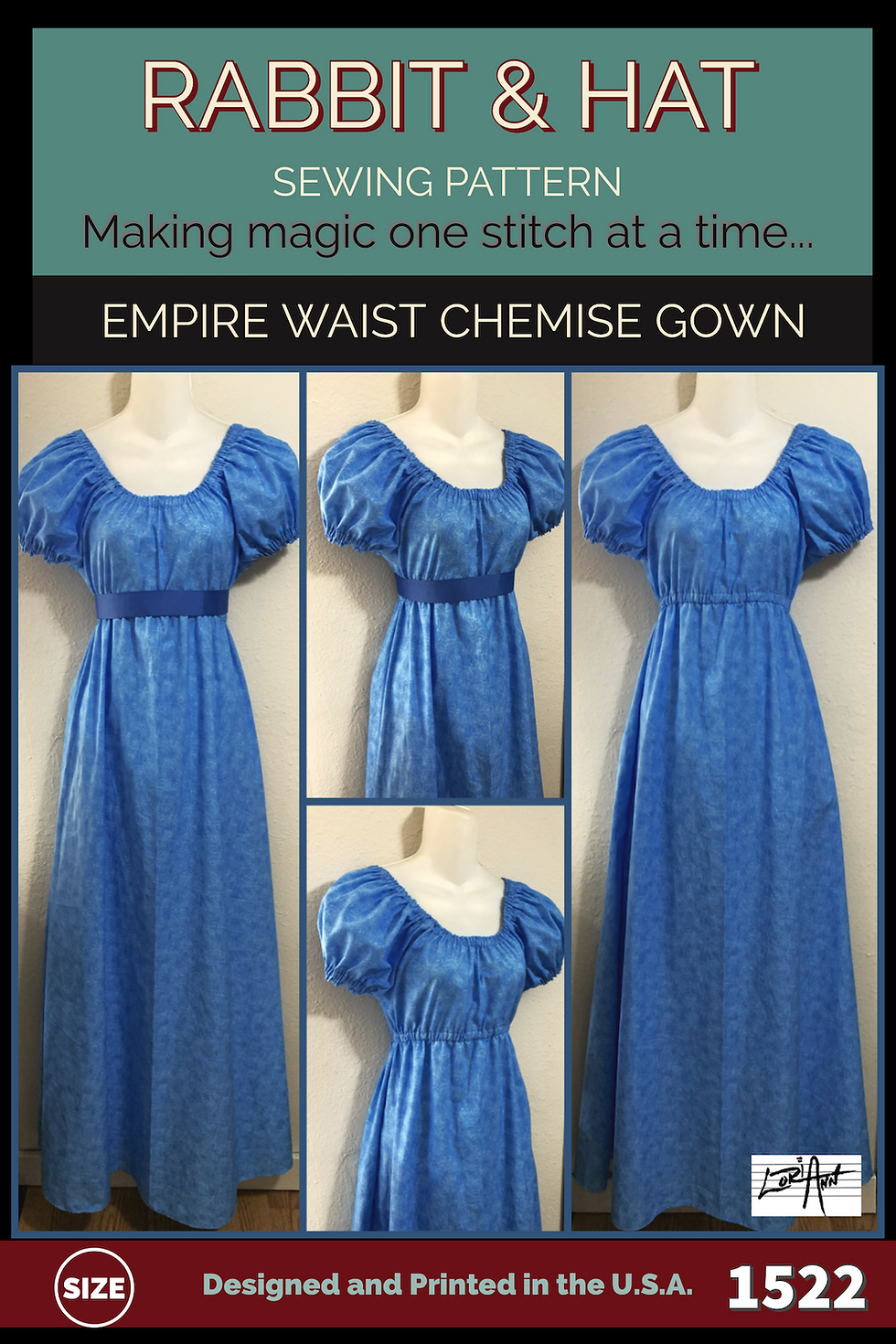 Thumbnail: 1522 PDF Size XS - Empire Waist Puff Sleeve Chemise Gown