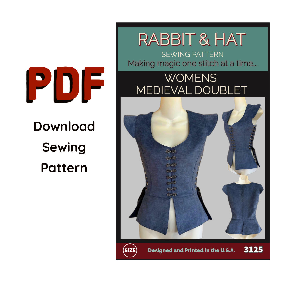 3125 PDF Size SMALL - Women's Medieval Doublet