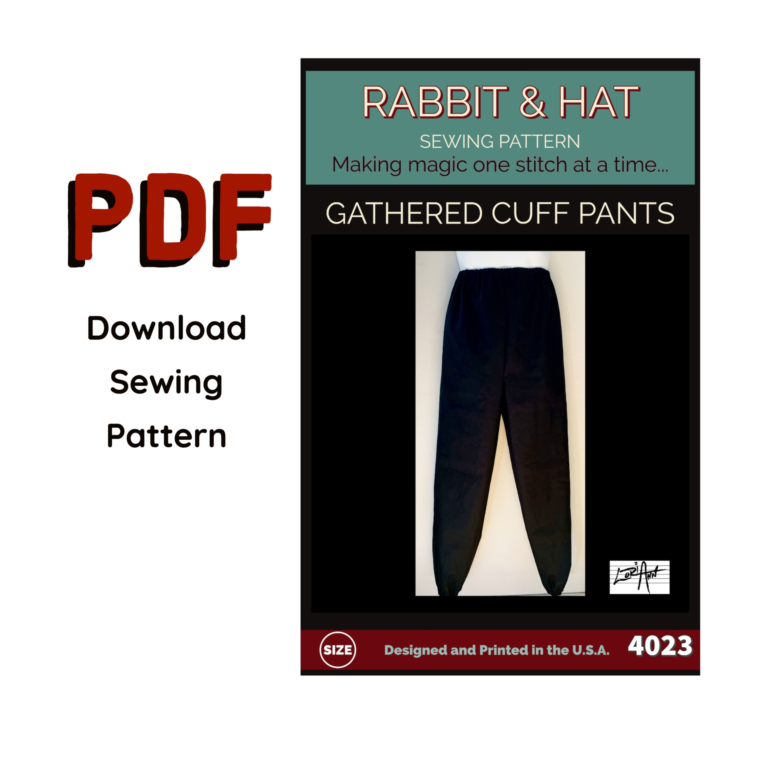 4023 PDF - Size MEDIUM - ADULT - Gathered Cuff Pants