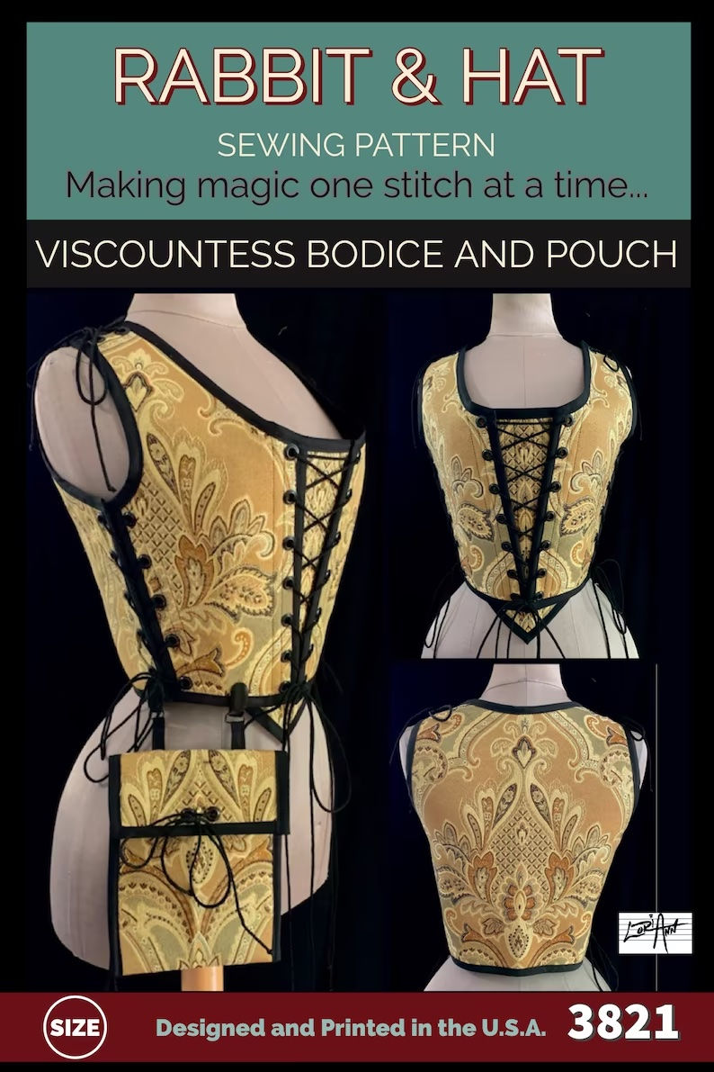 Thumbnail: 3821 Viscountess Bodice w/Stomacher Panel and Clip on Pouch