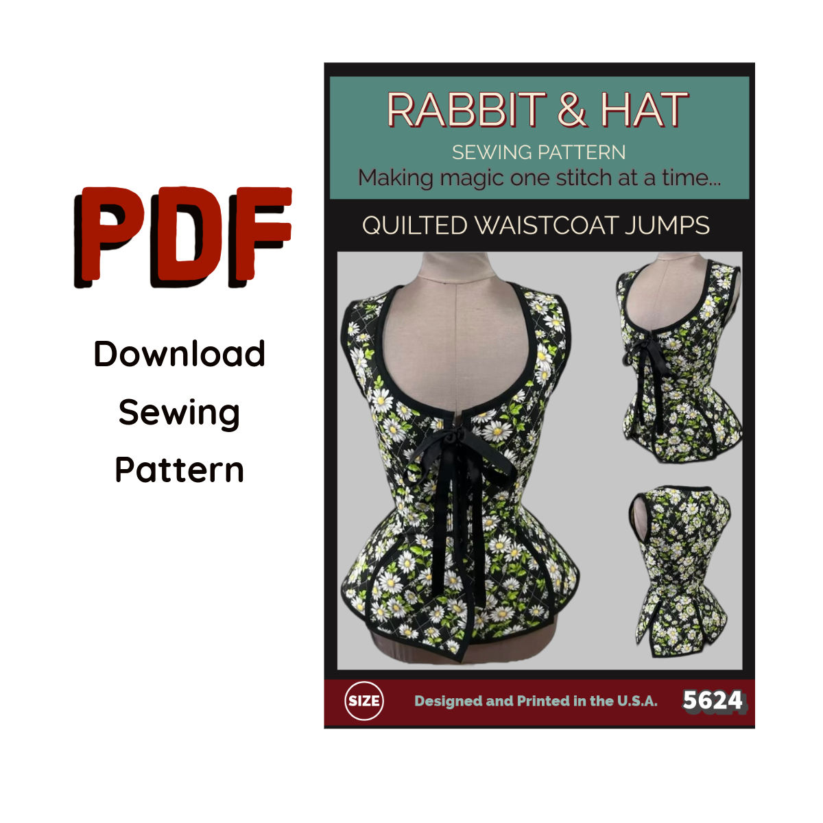 5624 PDF Size 1X - Quilted Waistcoat Jumps