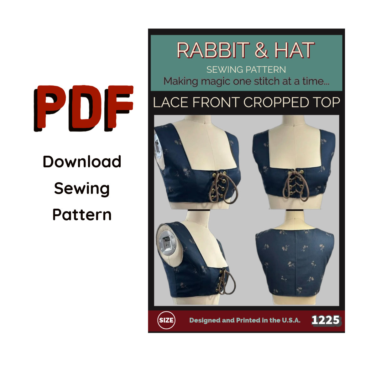 1225 PDF Size 2X - Lace Front Cropped Top