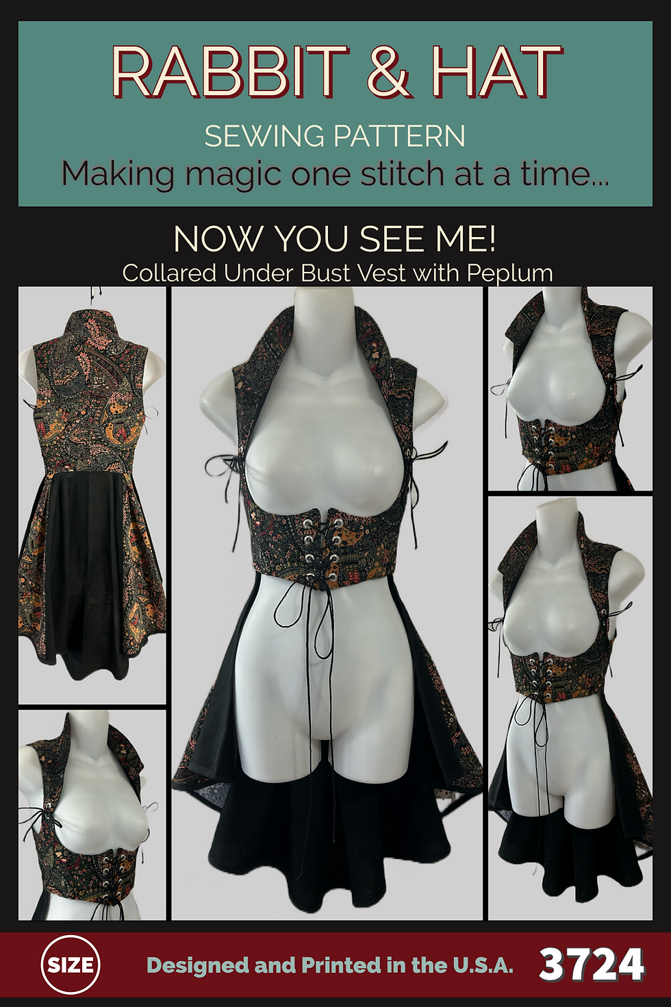 Thumbnail: 3724 PDF Size XS - Now you see me! Collared Under Bust Vest with Peplum