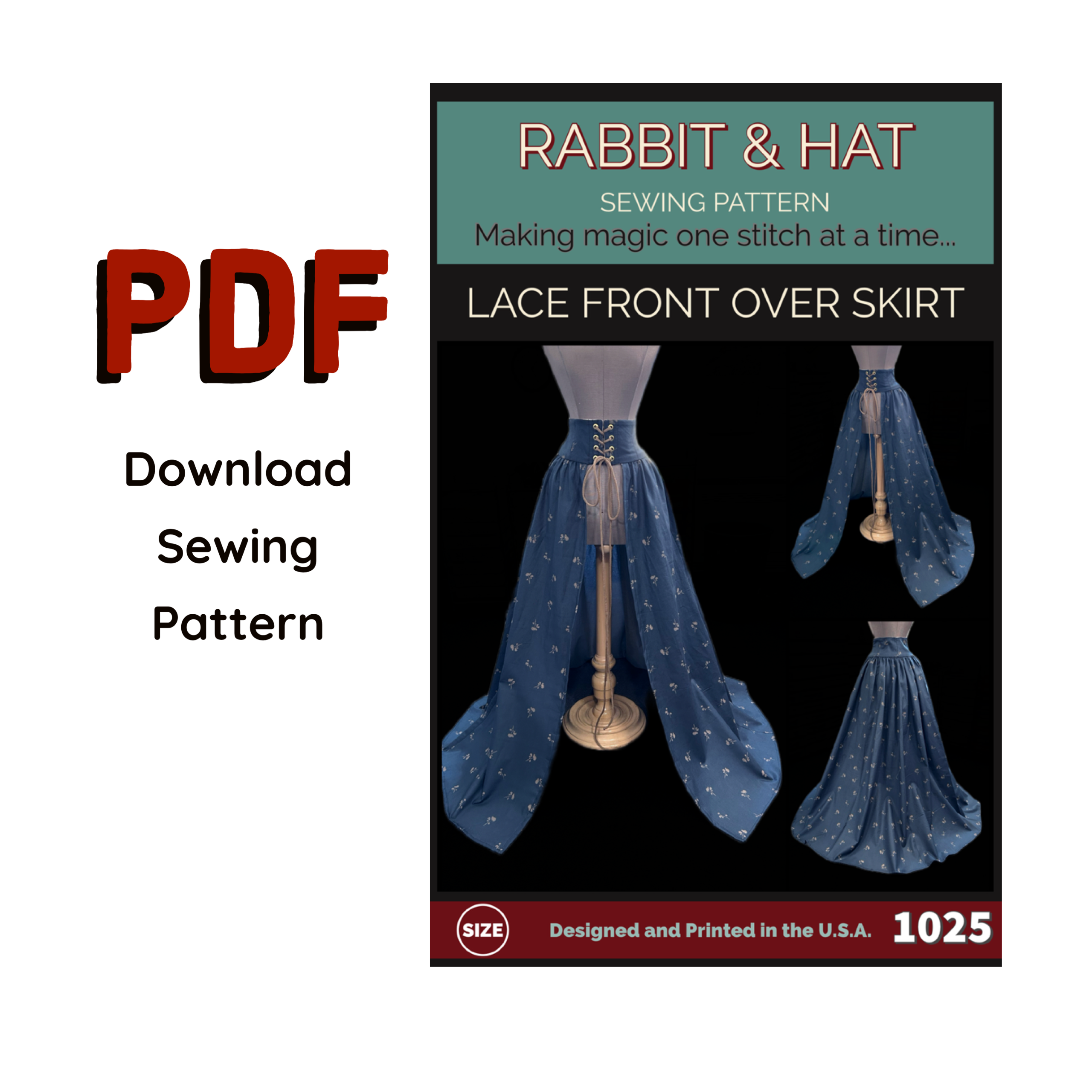 1025 PDF Size 1X - Lace Front Over Skirt