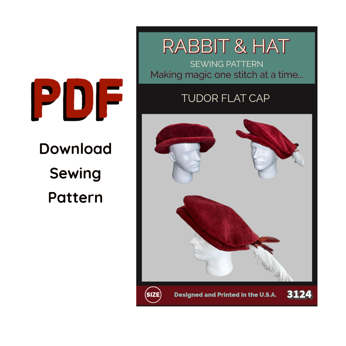3124 PDF Tudor Flat Cap - One Size