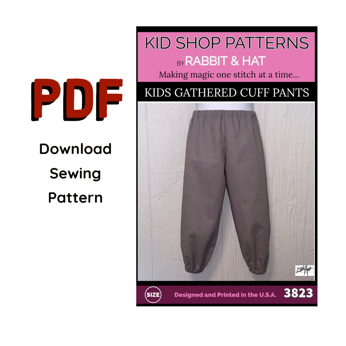 3823 PDF - Size LARGE - KIDS - Gathered Cuff Pants
