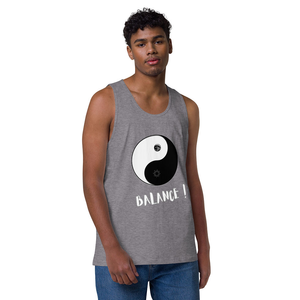 Thumbnail: men's gray tank t shirt with yin yang balance