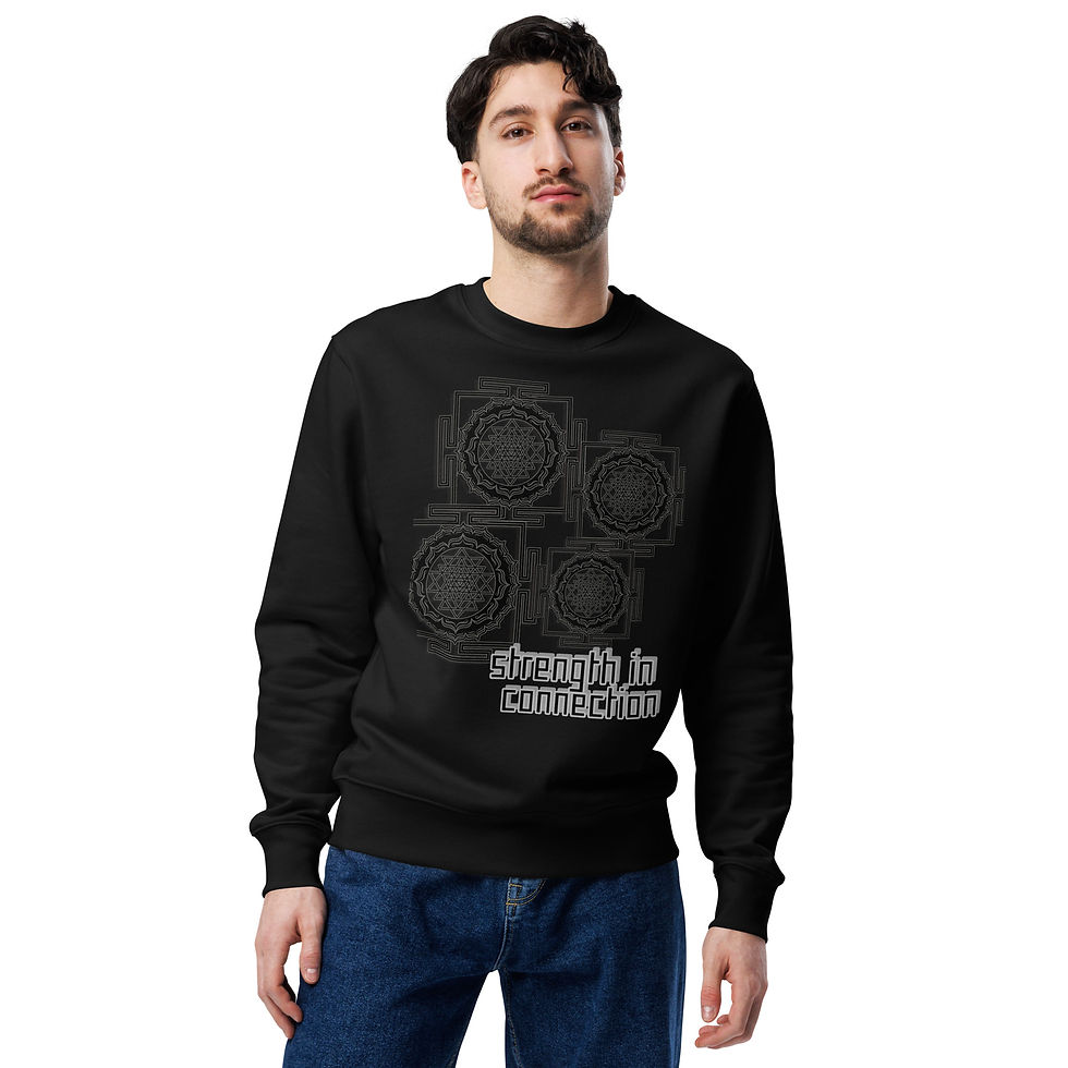 black sweatshirt with Symbolic Sri yantra