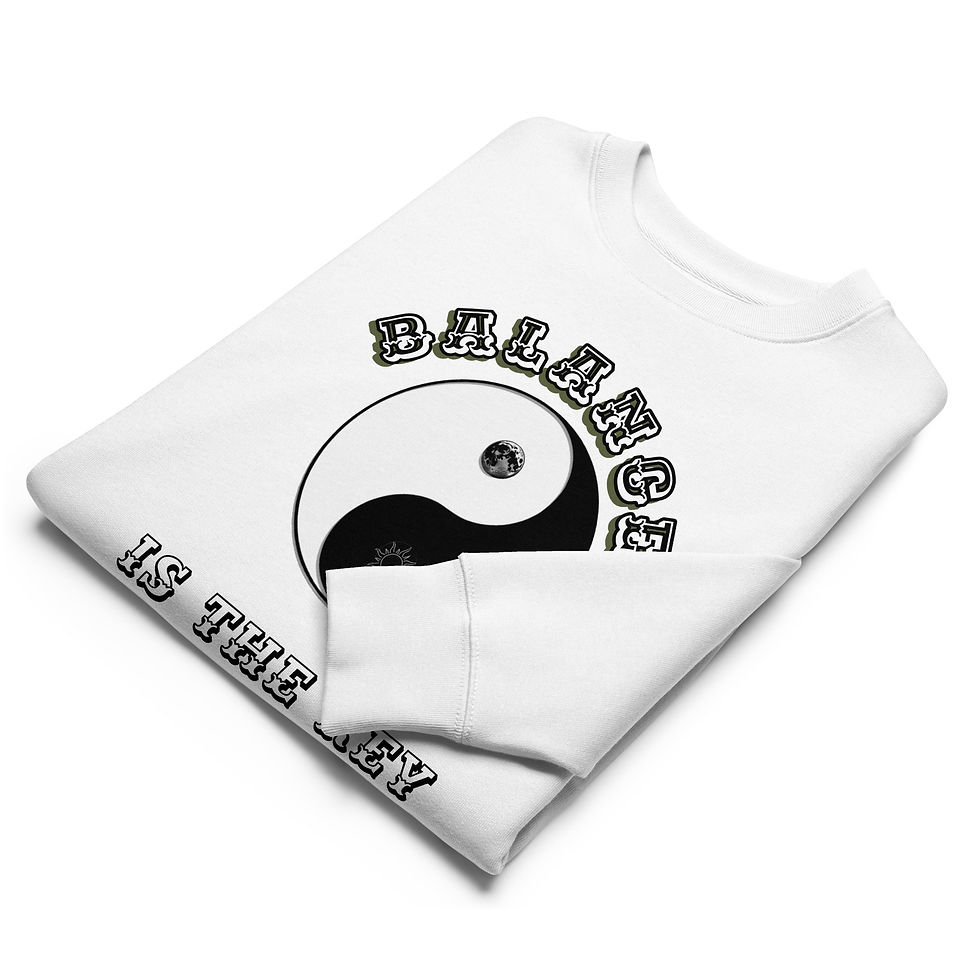 Thumbnail: White women's eco sweatshirt  with Yin Yang symbol and text 'Balance is the key'