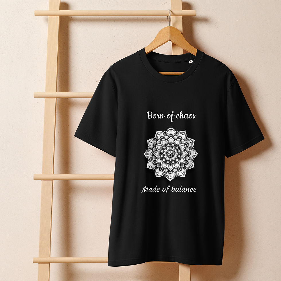 Thumbnail: Black t-shirt with a mandala design, organic fabric, ribbed neck by Symbolifyy