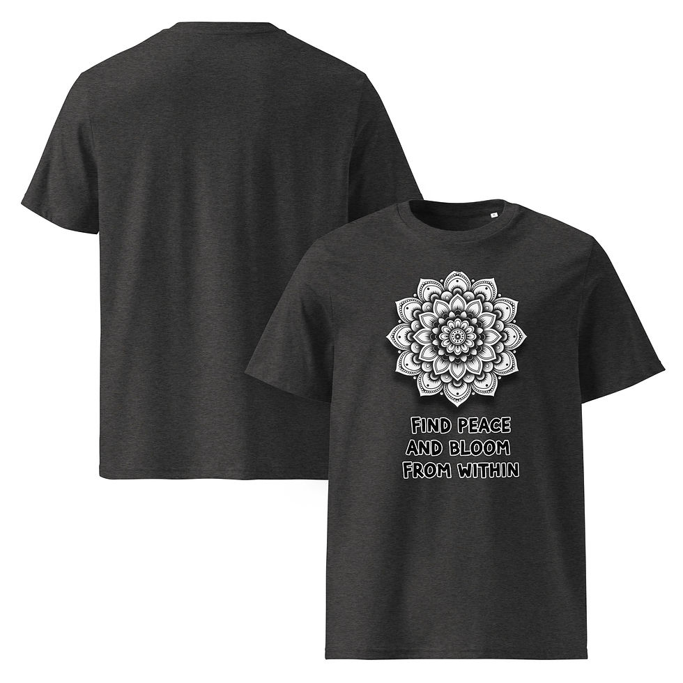 Thumbnail: Gray tee, organic cotton fabric, mandala design.