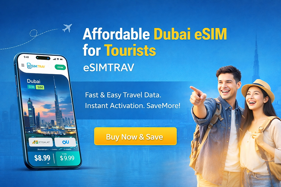 Get reliable mobile data with Affordable Dubai eSIM for Tourists from eSIMTRAV. Enjoy instant activation, no roaming charges, and seamless connectivity across Dubai and the UAE.