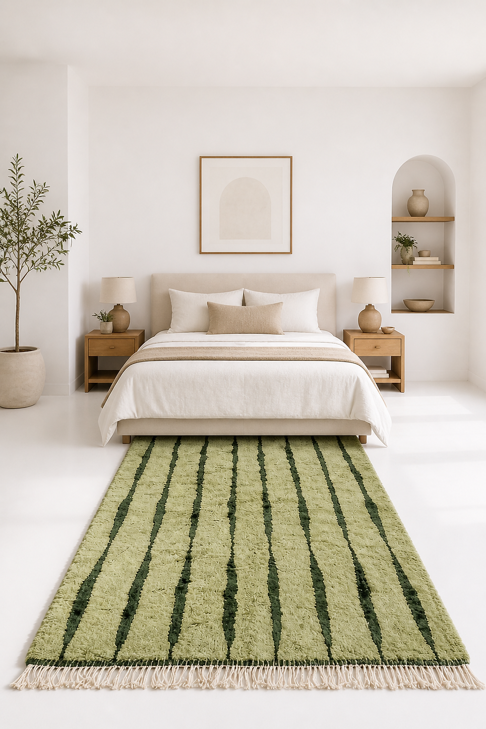 Thumbnail: Premium Hand-Knotted  Green Striped Rug – Modern Abstract Stripes, High-Pile Rug