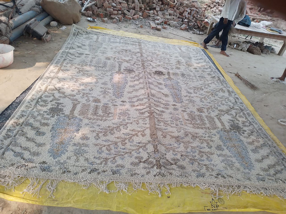 Thumbnail: Premium Hand-Knotted Tree of Life Rug: Muted Beige & Blue Oushak Style.