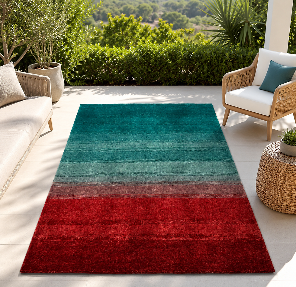 Thumbnail: Ombre Hand Tufted Wool Rug - Teal Blue to Deep Red Gradient Area Rug.