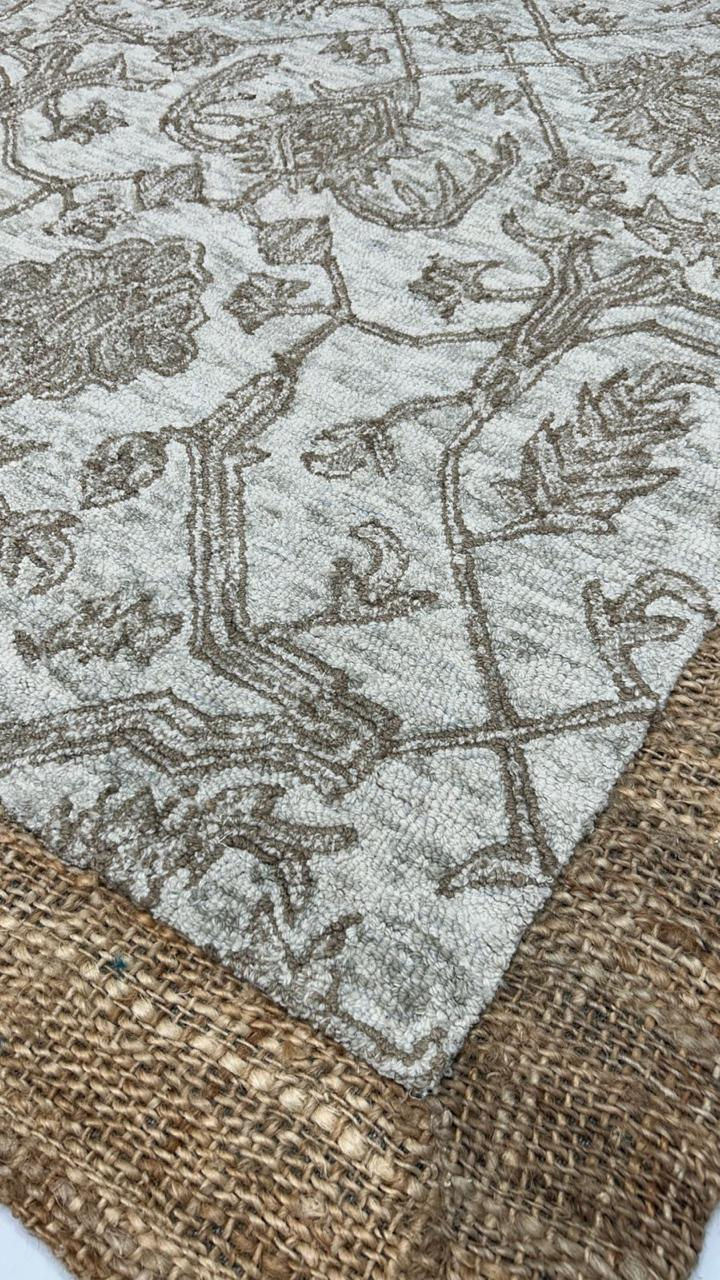 Thumbnail: Hand-Tufted Wool & Jute Floral Rug: Neutral Ivory Beige Perfect For Bedroom.