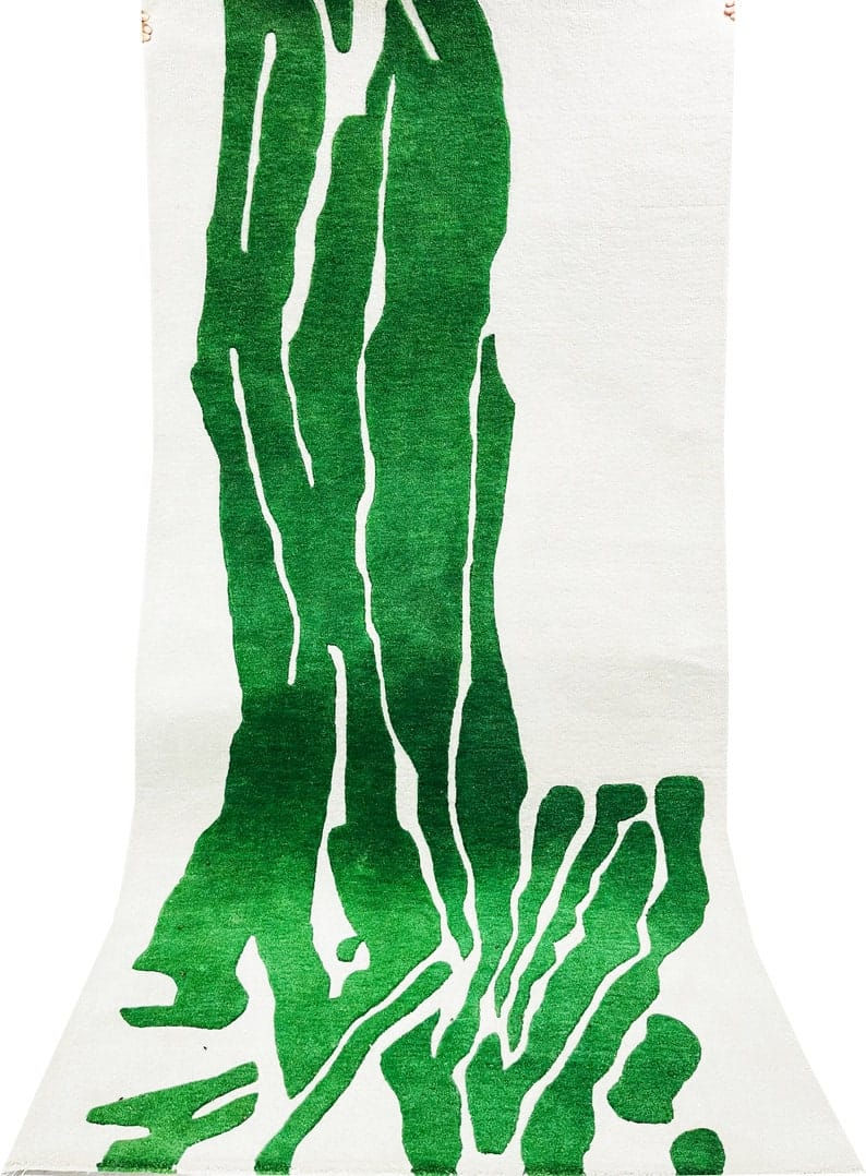 Thumbnail: Hand Tufted Tree Trunk Rug | Green & White Organic Modern Area Rug