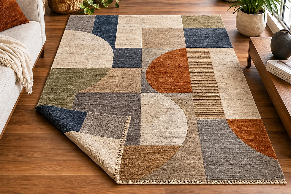 Thumbnail: Premium Hand Knotted Area Rug, Geometric Scandinavian Living Room Carpet.