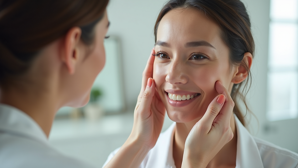 Eye-level view of skincare professional discussing results with client