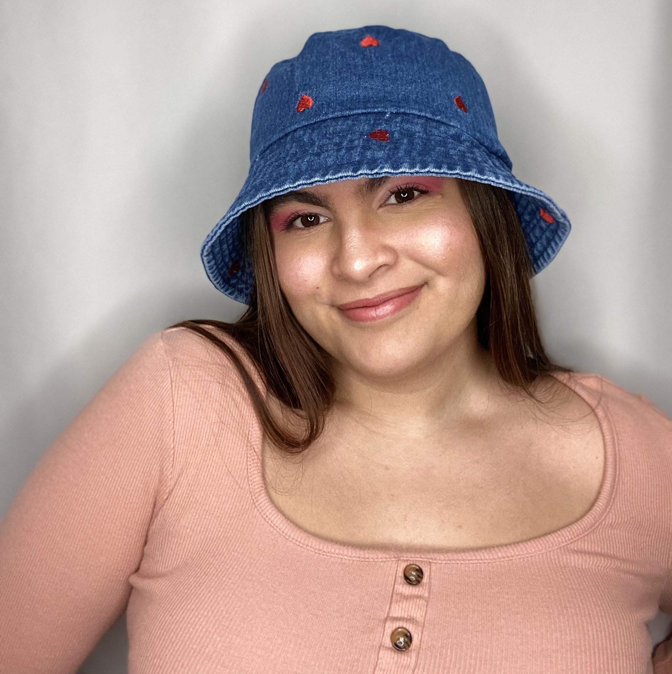 Denim Heart Embroidery Bucket Hat