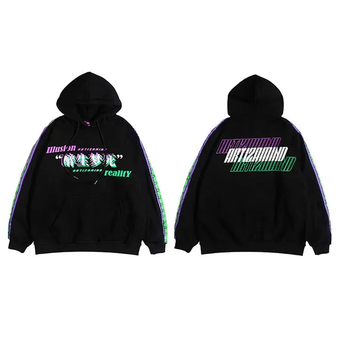 Thumbnail: MensDrunk Illusion Streetwear Casual Black Hooded Pullover