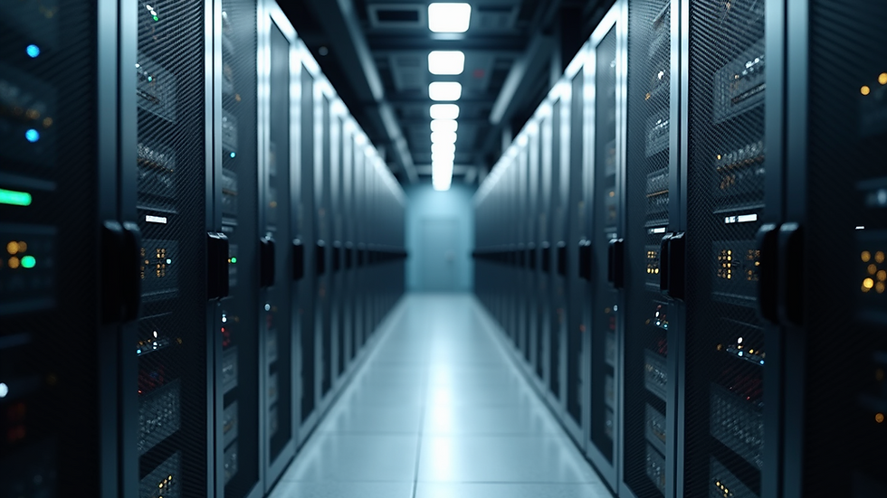 Wide angle view of a colocation data center with multiple racks