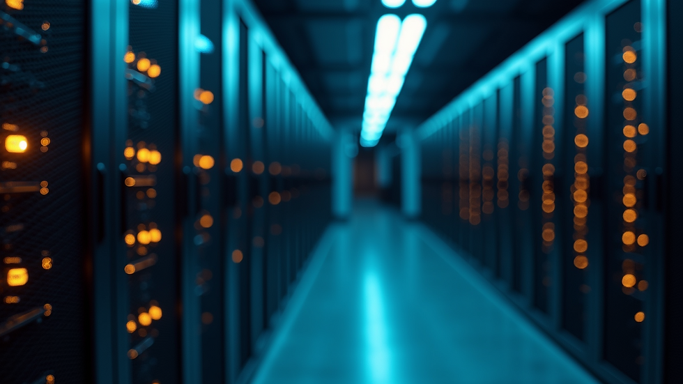 Close-up view of a server rack with blinking lights in a data center