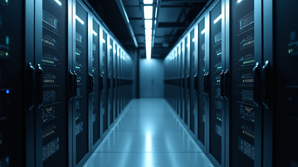 Eye-level view of a modern server room filled with servers