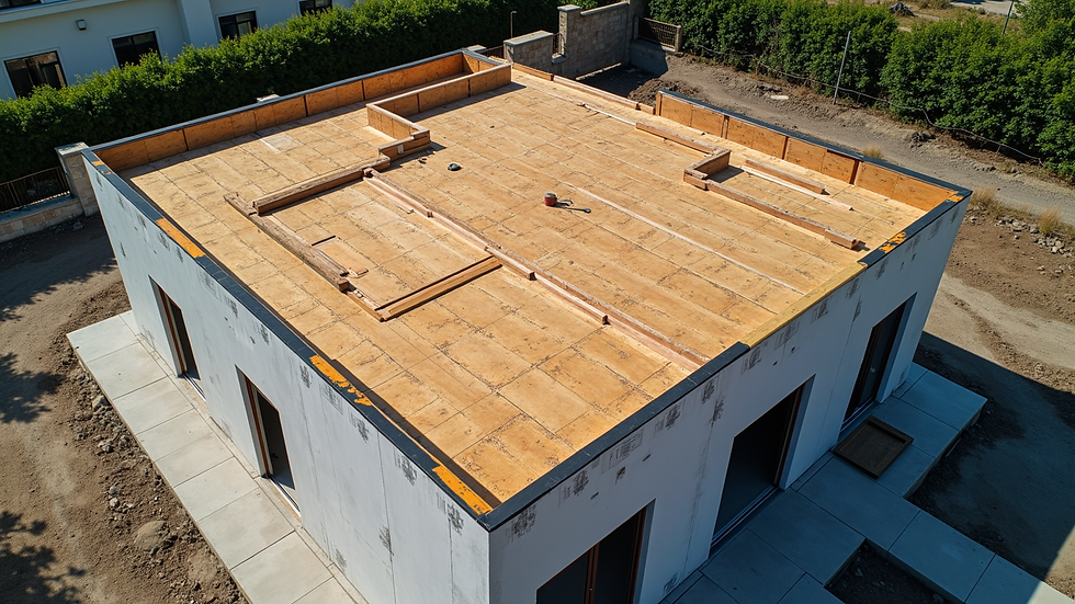 High angle view of a 2000 sq ft roof under construction