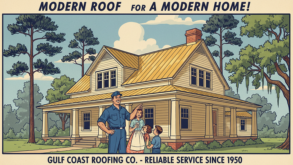 Eye-level view of a newly installed metal roof on a residential home